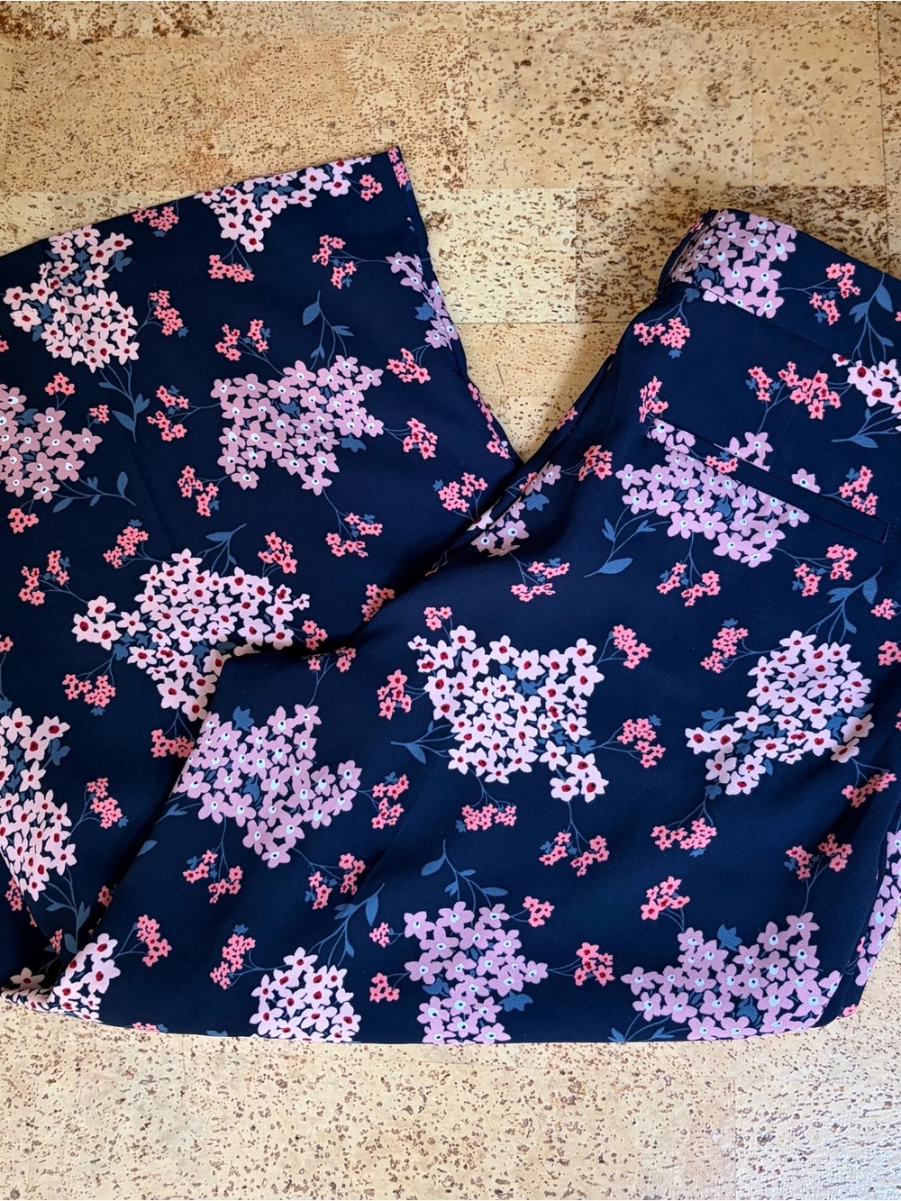 LOFT Navy Floral Top with Pink Blossoms